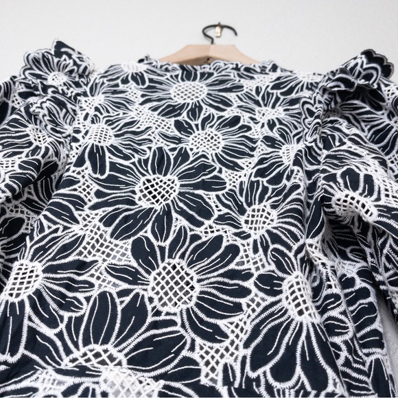 NWT Sandro Audrey Floral Embroidered Mini Dress XS Noir Flared Ruffle Eyelet - Picture 10 of 13